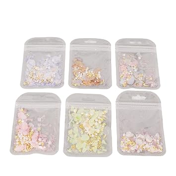 6pcs Nail Art Decoration Set, Colorful Glitter Seashell Fragments Kit, Multi - Size Shell Nail Art Decorations with ABS Material for Manicure and DIY Nail Design