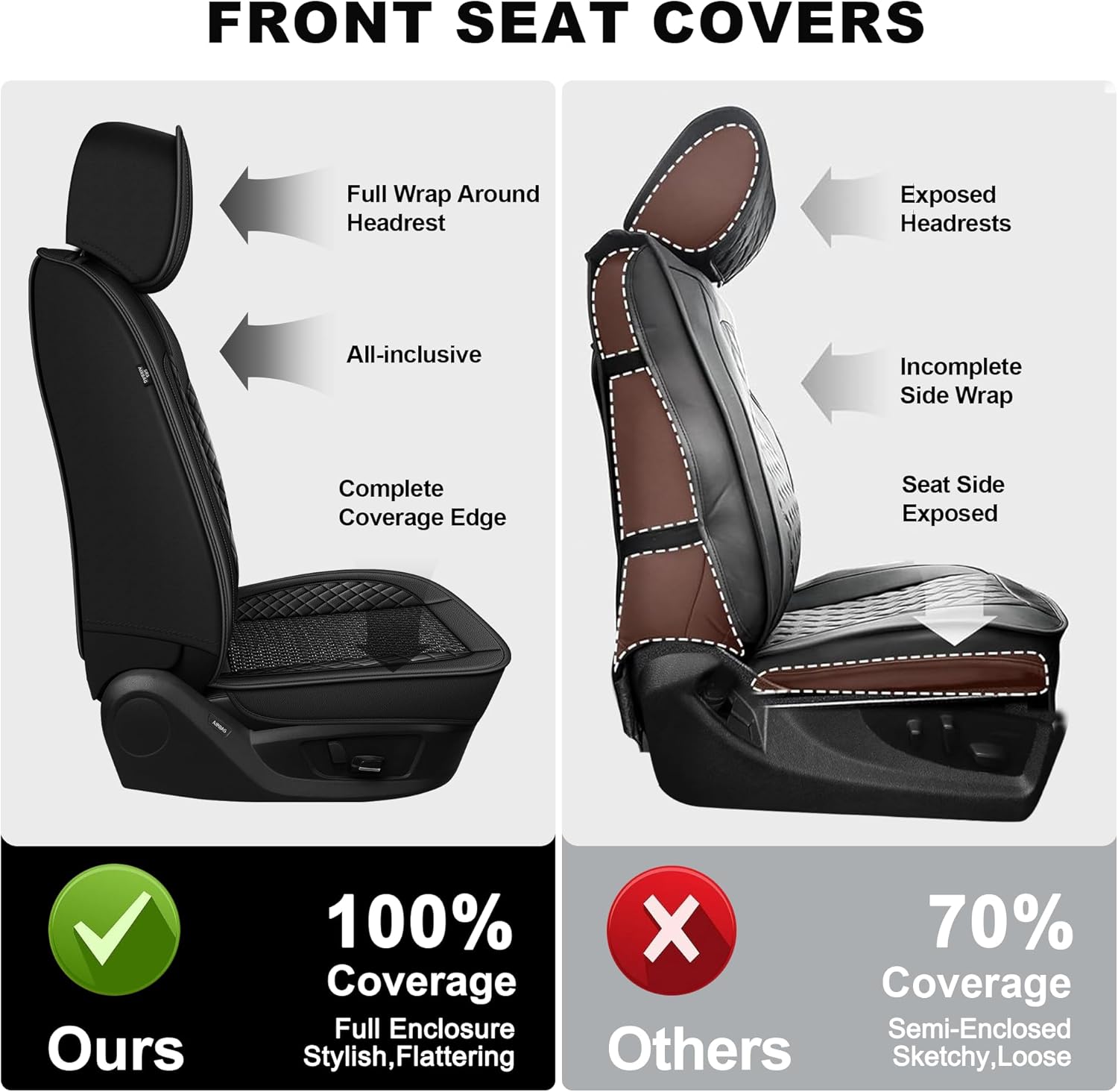 Seat Covers Fit for Volkswagen Jetta 2007-2025 Cooling Ice Silk Faux Leather Seat Covers Breathable Seat Cushion Protector（2PCS Front Pair/Black