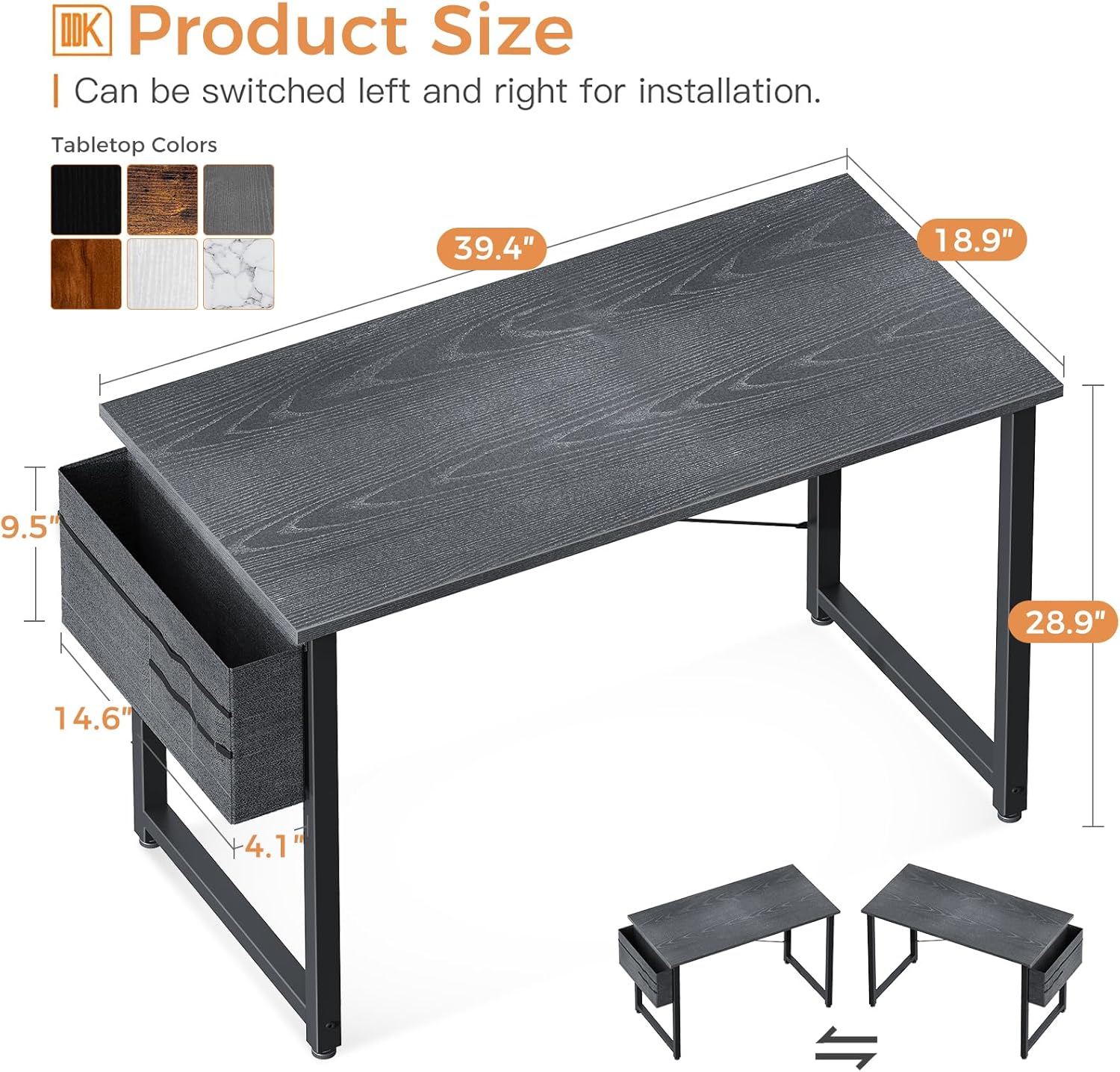 ODK Study Computer Desk 40 inch Home Office Writing Small Desk, Modern Simple Style PC Table with Storage Bag and Headphone Hook, Espresso Gray - Image 3