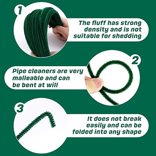 Miniatura 4 de 180 piezas de limpieza de tuberías de chenilla, limpiadores de tuberías verdes, limpiadores de tuberías artesanales, tallos de felpilla para el día