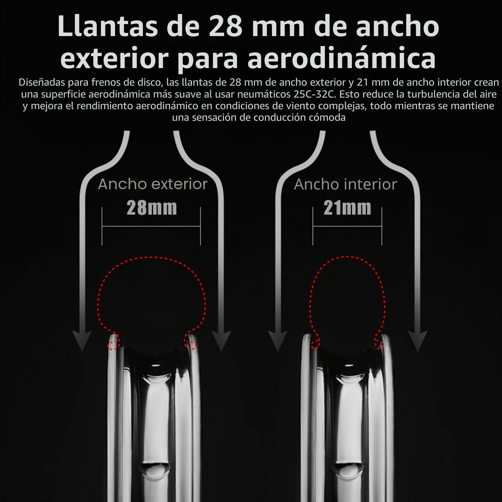 ROCKBROS Juego de Ruedas de Carbono para Bicicleta de Carretera 700C (Delantera + Trasera), Fibra de Carbono T700, 1420 g, Llanta de Perfil Alto, Radios de Acero Inoxidable, Freno de Disco, 28"
