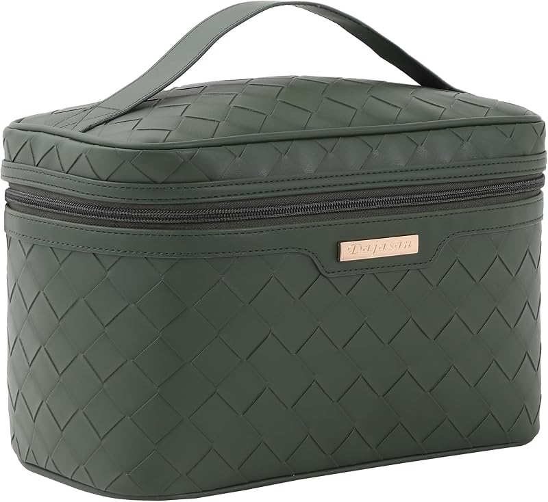 Necessaire de maquiagem Dajasan em couro PU, organizador de viagem verde, 30,0 x 18,0 x 17,0 cm