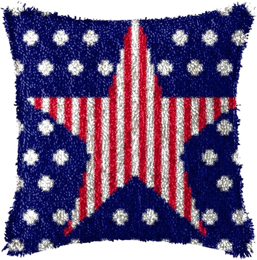 DL-YTG DIY Latch Hook Kits Throw Pillow Christmas Hat Cover Rug Pattern Color Printed Canvas16X16 inch, Crochet Needlework Crafts for Adults