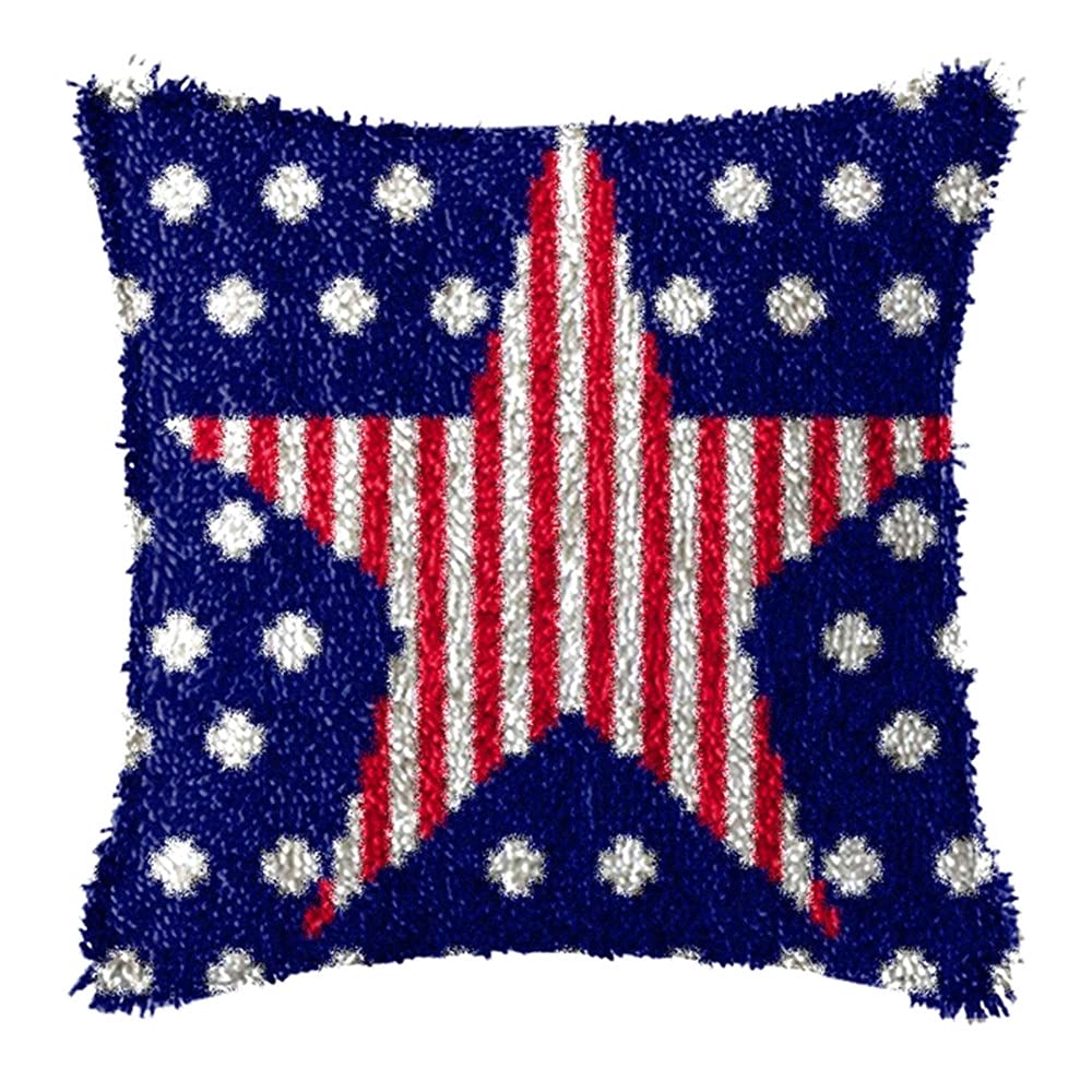 DL-YTG DIY Latch Hook Kits Throw Pillow Five Stars Cover Rug Pattern Color Printed Canvas16X16 inch, Crochet Needlework Crafts for Adults