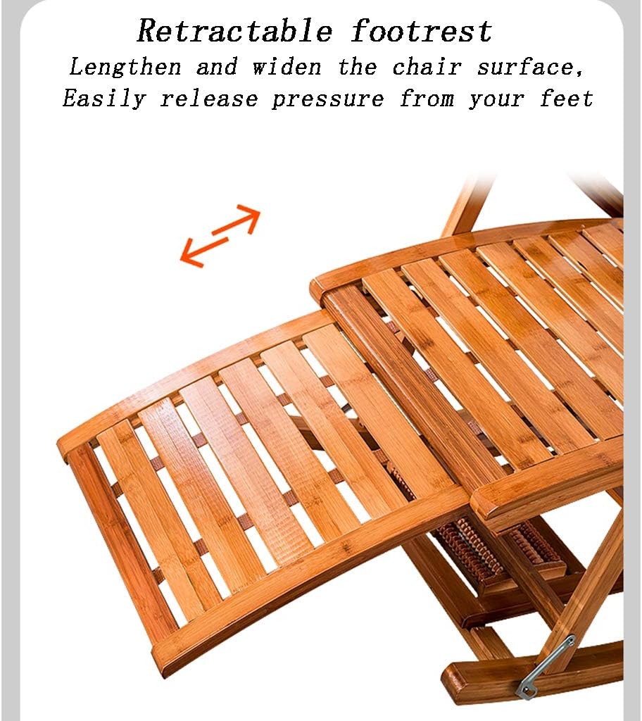 N / A Bamboo Rocking ChairFolding Chair, Portable Household Bamboo Rocking Chair, Adjustable Backrest with Foot Massage Ball Balcony Lounge Chair Sun Lounger