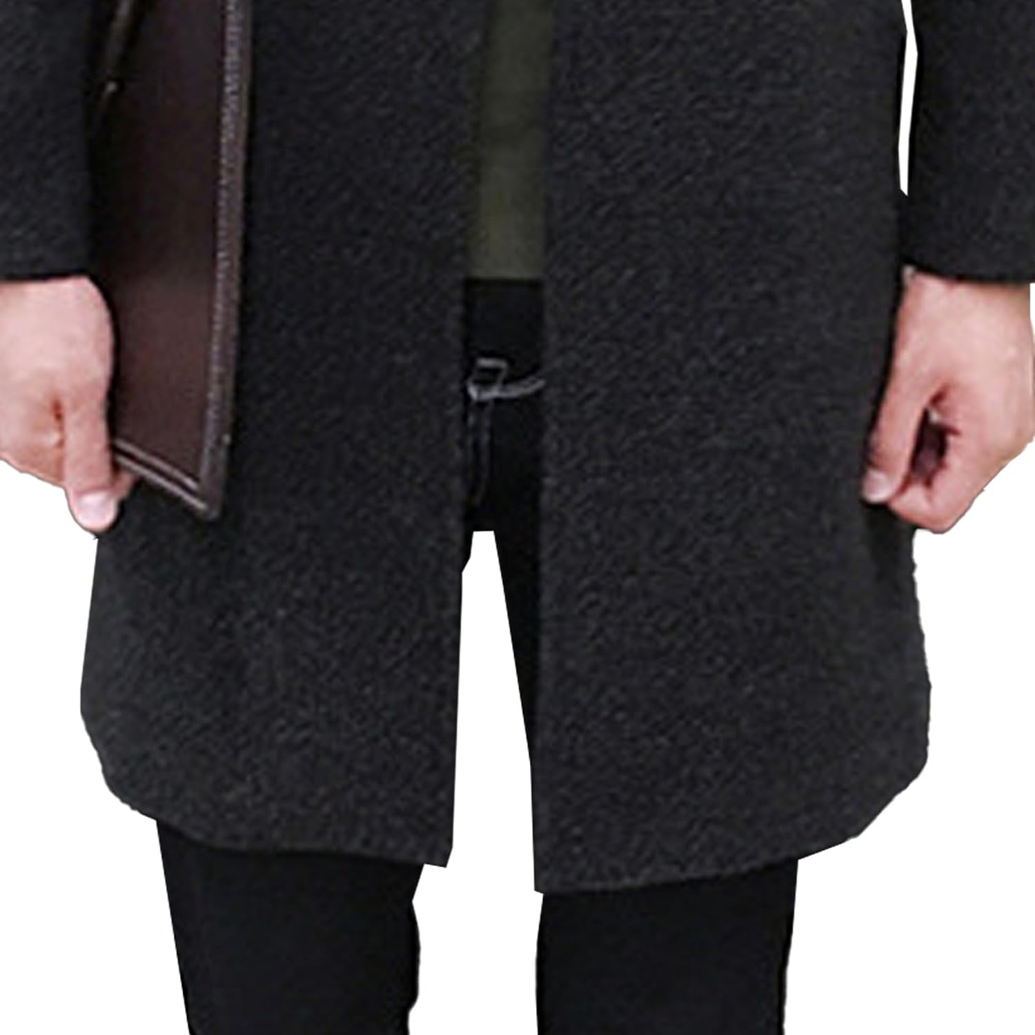Maiyifu-GJ Mens Winter Trench Coat Slim Fit Mid-Length Wool Blend Pea Coat Casual Lapel Collar Stylish Business Long Overcoat