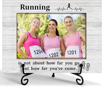 Running Race Picture Frame, Marathon Half Marathon Runners Gifts for Women, Cross Country Running Gift for Women Runner Female Table Decor Running Photo Frame 4x6 Photo /01