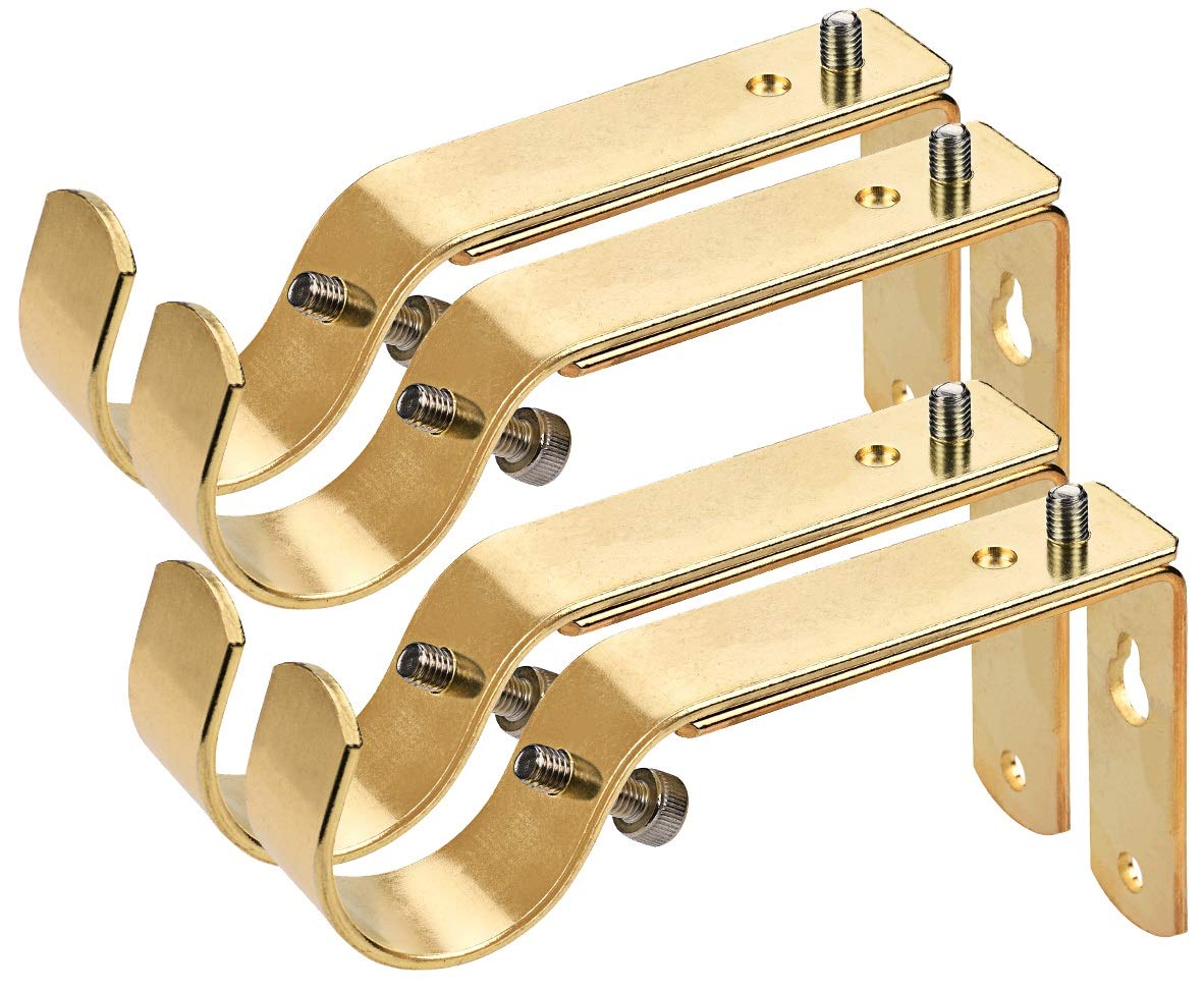 Curtain Rod Bracket Set of 4 for 1 Or 1 1/8 Inch Rods, Adjustable - Gold