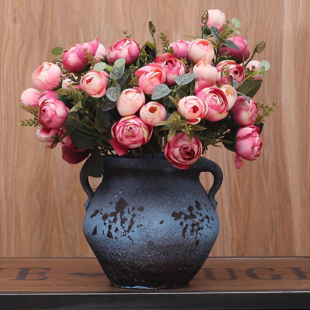 DWIND AP9008 Fake Roses 5 Bunches 10 in Artificial Mini Rose Bouquet Bridal Flower Bouquets Silk Roses for Home Office Garden Parties Wedding Mother's Day Decoration (Pink)