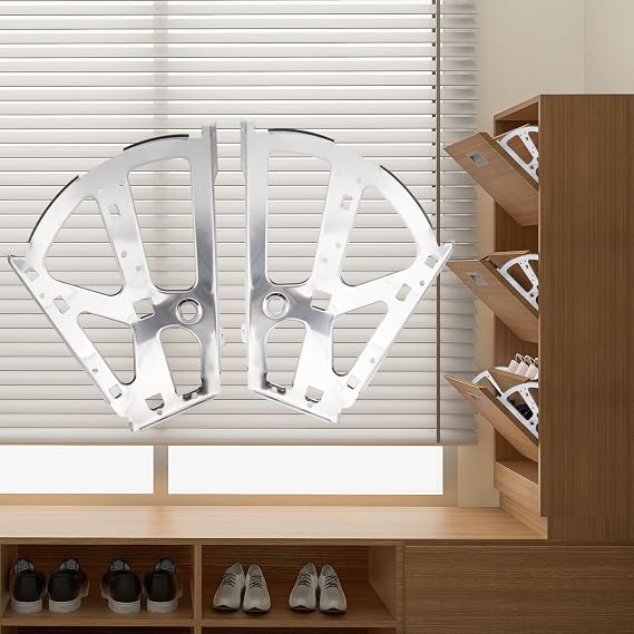 Coshar 4Pcs 2 Layers Shoes Drawer Hinges Fan Shape Shoe Cabinet Rack,Silver | 2 Layers,Stainless Steel Shoe Cabinet Rack Flip Frame, Replacement Fittings, Furniture Parts Hardware