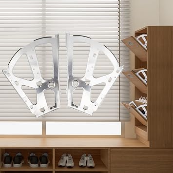 Coshar 4Pcs 2 Layers Shoes Drawer Hinges Fan Shape Shoe Cabinet Rack,Silver | 2 Layers,Stainless Steel Shoe Cabinet Rack Flip Frame, Replacement Fittings, Furniture Parts Hardware
