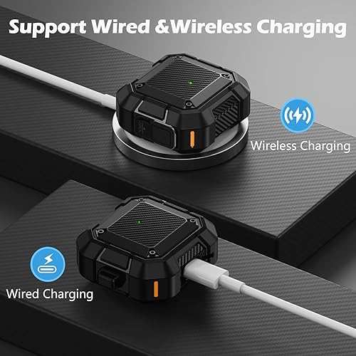 Vista 4 de Funda para AirPods 4, Compatible con Apple AirPods de 4ª Generación Funda Cubierta con Bloqueo Seguro y Llavero y Kit de Limpieza, Funda Protectora