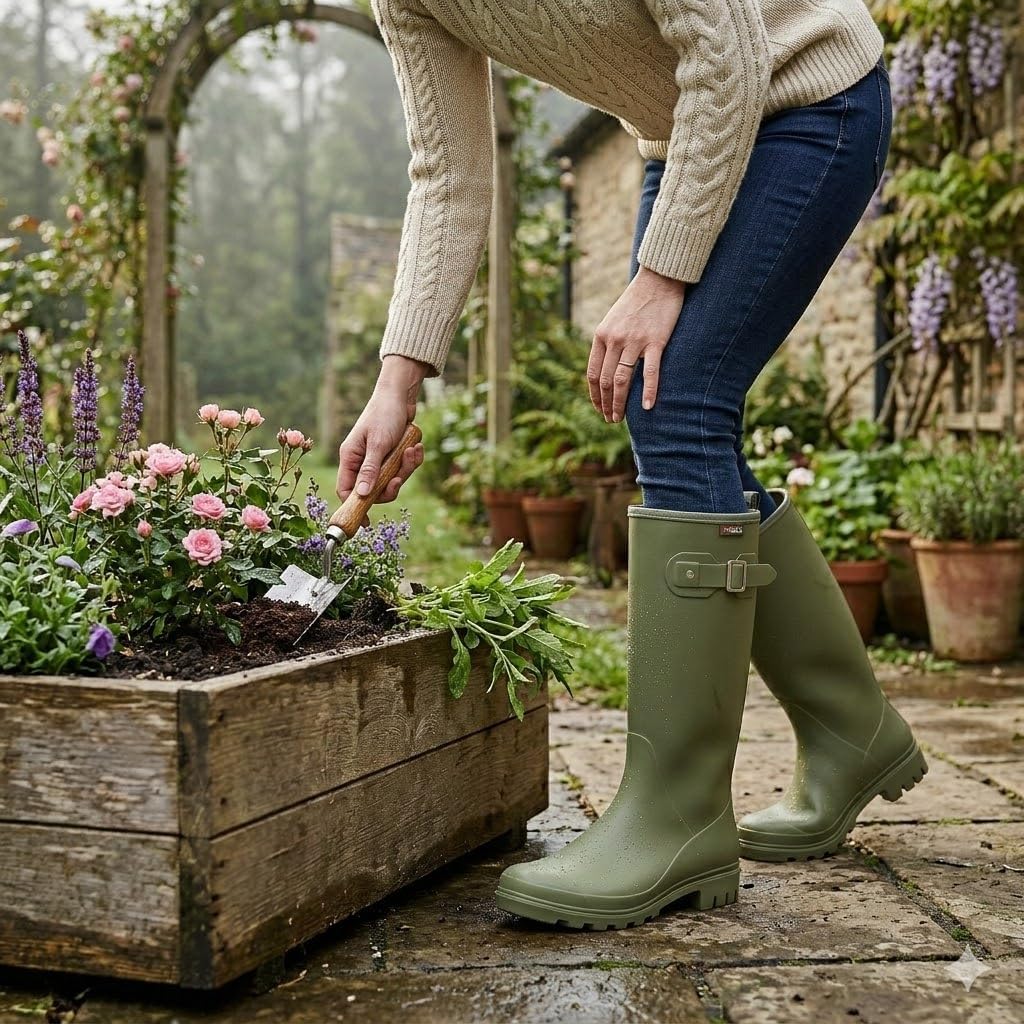 HISEA Women Rain Boots Slim Calf Fashion Waterproof PVC Rubber Boot Tall Rainboots Matte Surface Women's Rain Footwear for Ladies Outdoor Work Walking