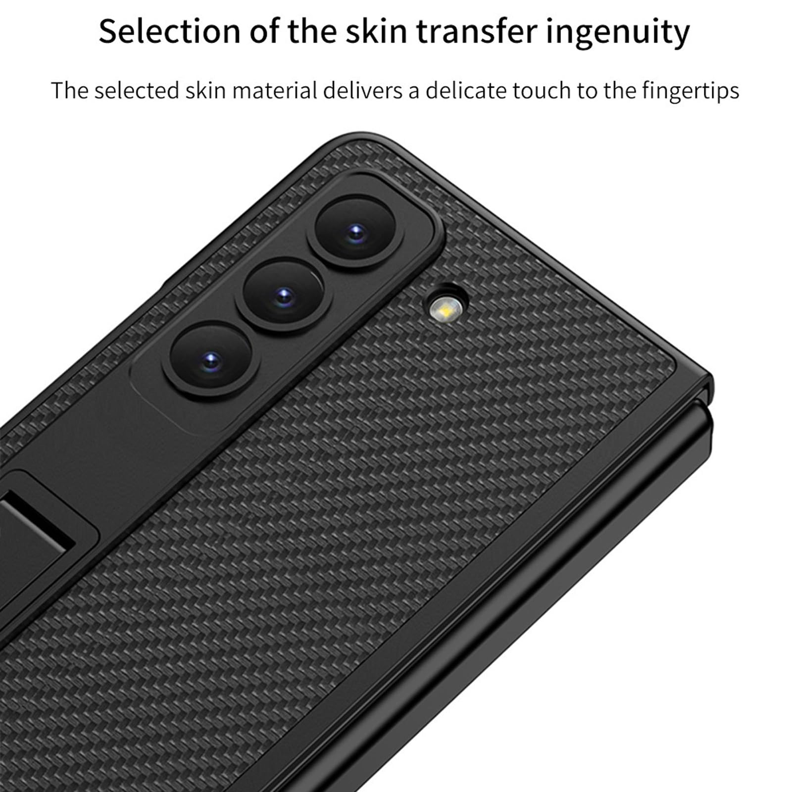 Kickstand Etui do telefonu Samsung Galaxy Z Fold 6, wąskie skórzane etui z teksturą z włókna węglowego, kompleksowa ochrona, odporne na wstrząsy, odporne na zarysowania, czarne, składane 6