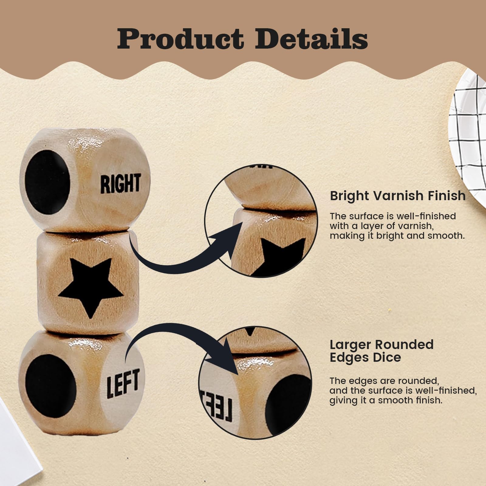Left Right Centre Dice Game, 3 Pcs 16mm 6 Sided Wooden Dices with Instructions - Image 2