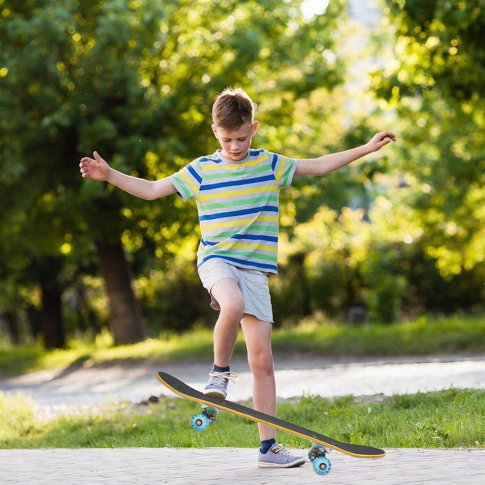 Skateboard completo a 7 strati di acero canadese Double Kick | Cuscinetti a sfera ABEC-7, superficie antiscivolo, ruote in poliuretano 85A da 50 mm, per bambini e adulti