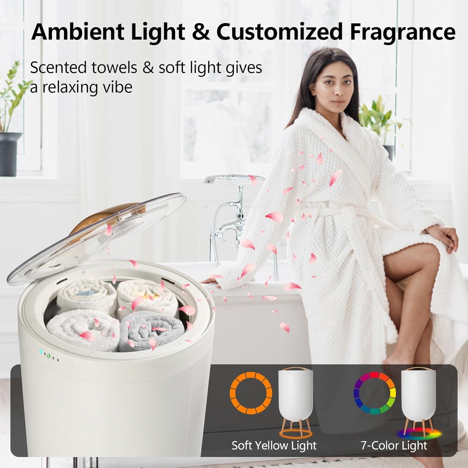 Towel Warmer, 25L Towel Warmer Bucket for Bathroom - Speaker & Ambient Light, Adjustable Timer, Auto Shut-Off, Fits Up to Two Large 40x70 Towels, Blanket Robes Pjs, Ideal Gift