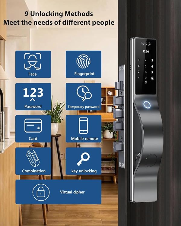 TianfuSpanda 3D Face Recognition Door Lock with Lockbody, Video Smart Lock with Camera&Doorbell, Front Door Keyless Entry Lock, WiFi&Tuya APP Control/Fingerprint/IC Card/Password/Keys by TianfuSpanda - Used condition - Image 4