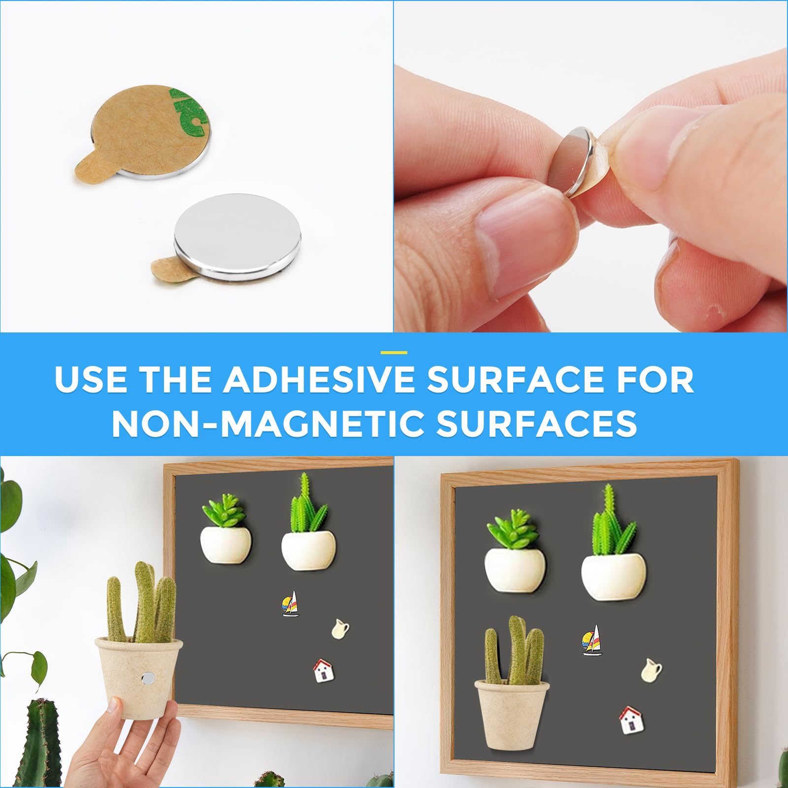 UTOMAG 60 Piezas Imanes de Neodimio Adhesivos Fuertes 10×1mm, Imán Redondos Autoadhesivos Potentes y Pequeños, Ideales para Refrigerador, Fotos, Manualidades, Pizarras Magnéticas, Cocina y Oficinas