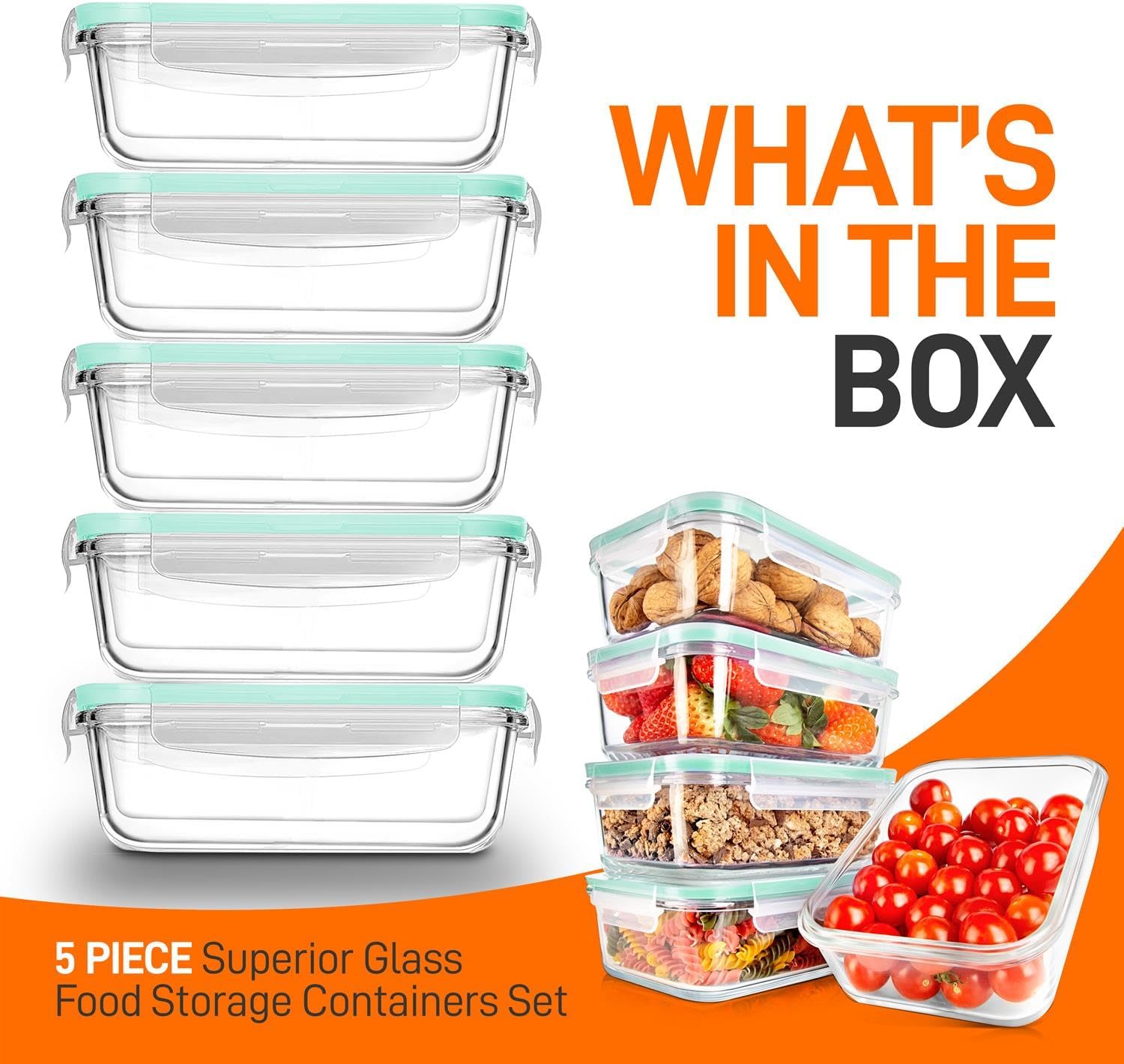 nutrichef  3 piece glass food storage containers with lids – 30 oz meal prep containers reusable glass – airtight lunch containers for food storage – freezer to oven safe - green