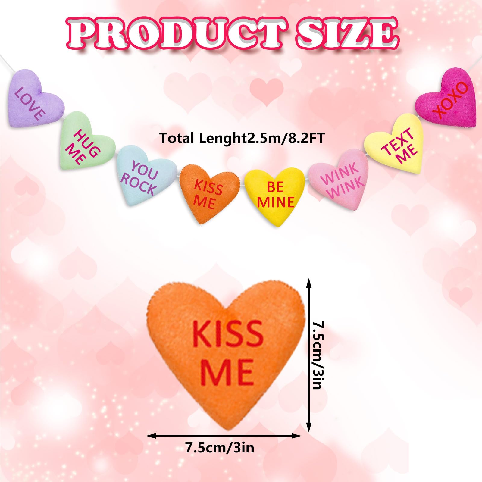 JarThenaAMCS Valentinstag-Filz-Banner, 3D-Gesprächs-Herz-Banner, Bunte Herz-Sprüche, Wimpelkette, Girlande für Hochzeit, Geburtstag, Party, hängende Dekoration