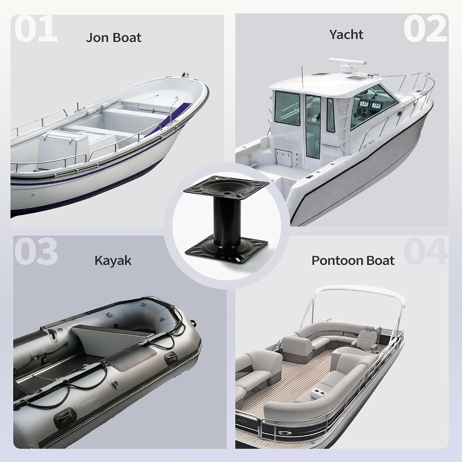 Boat Seat Pedestal, Fixed Height Boat Seat Base Mount, Heavy Duty Powder Coated Steel Seat Post, Fits Jon, Bass, Fishing & Pontoon Boats