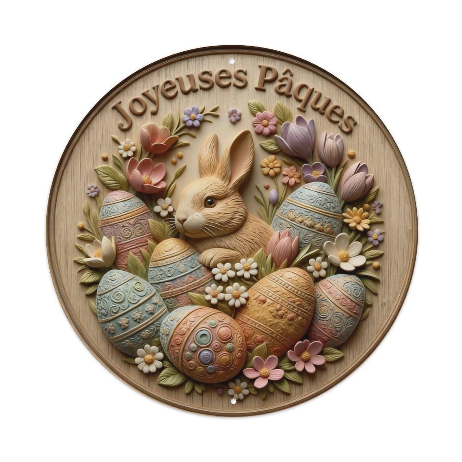 Zlatcbu Vintage Easter Bunny Eggs Flowers Spring Joy Metal Tin Sign Retro Wall Art Poster, Decor For Home Living Room Bar Cafe Garage, 8X8 Inch
