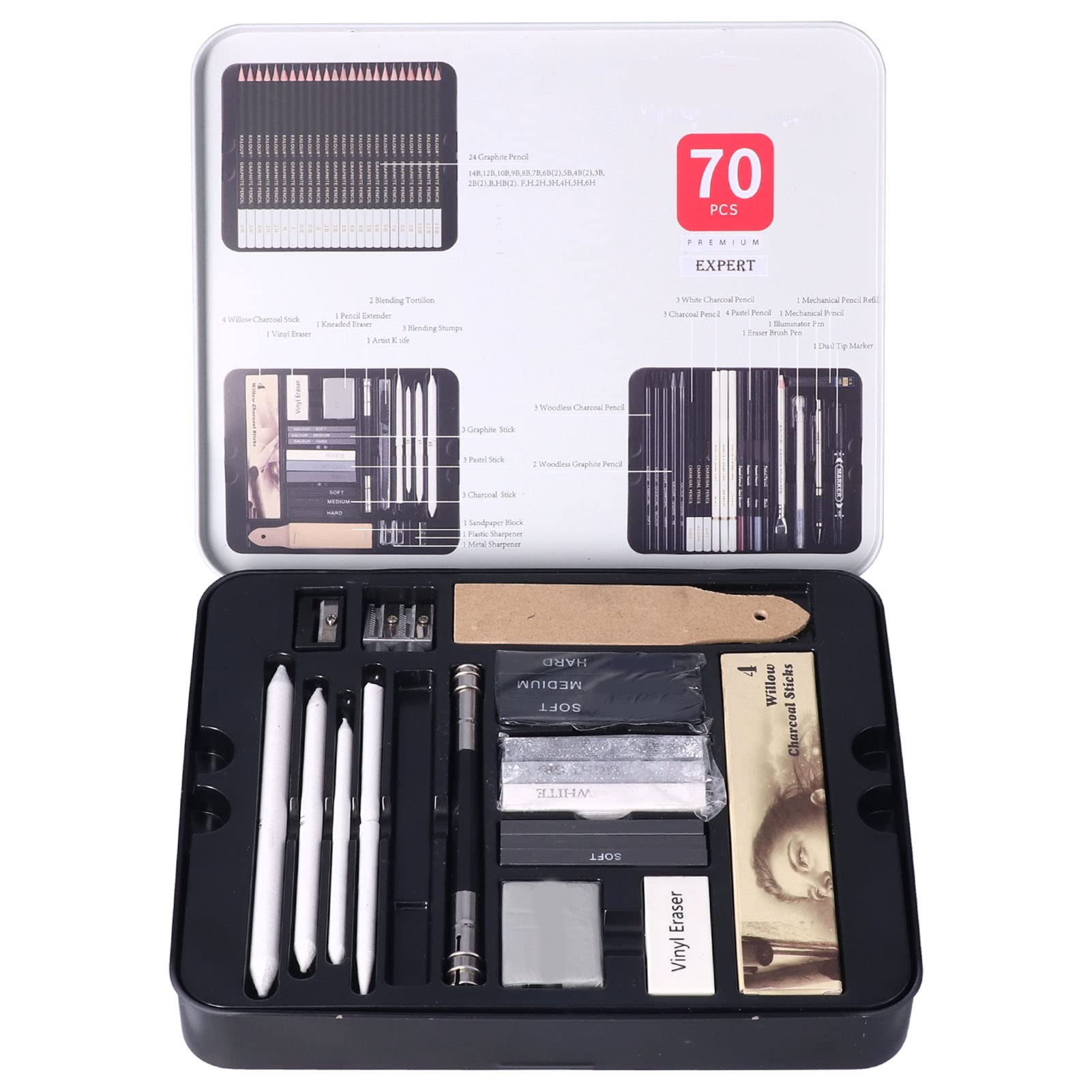 Fdit Ensemble de Fournitures D'art de 72 Pièces avec Carnet de Croquis et étui, Kit de Dessin Professionnel pour Artistes Débutants Adultes Adolescents Enfants, Graphite, Crayon à