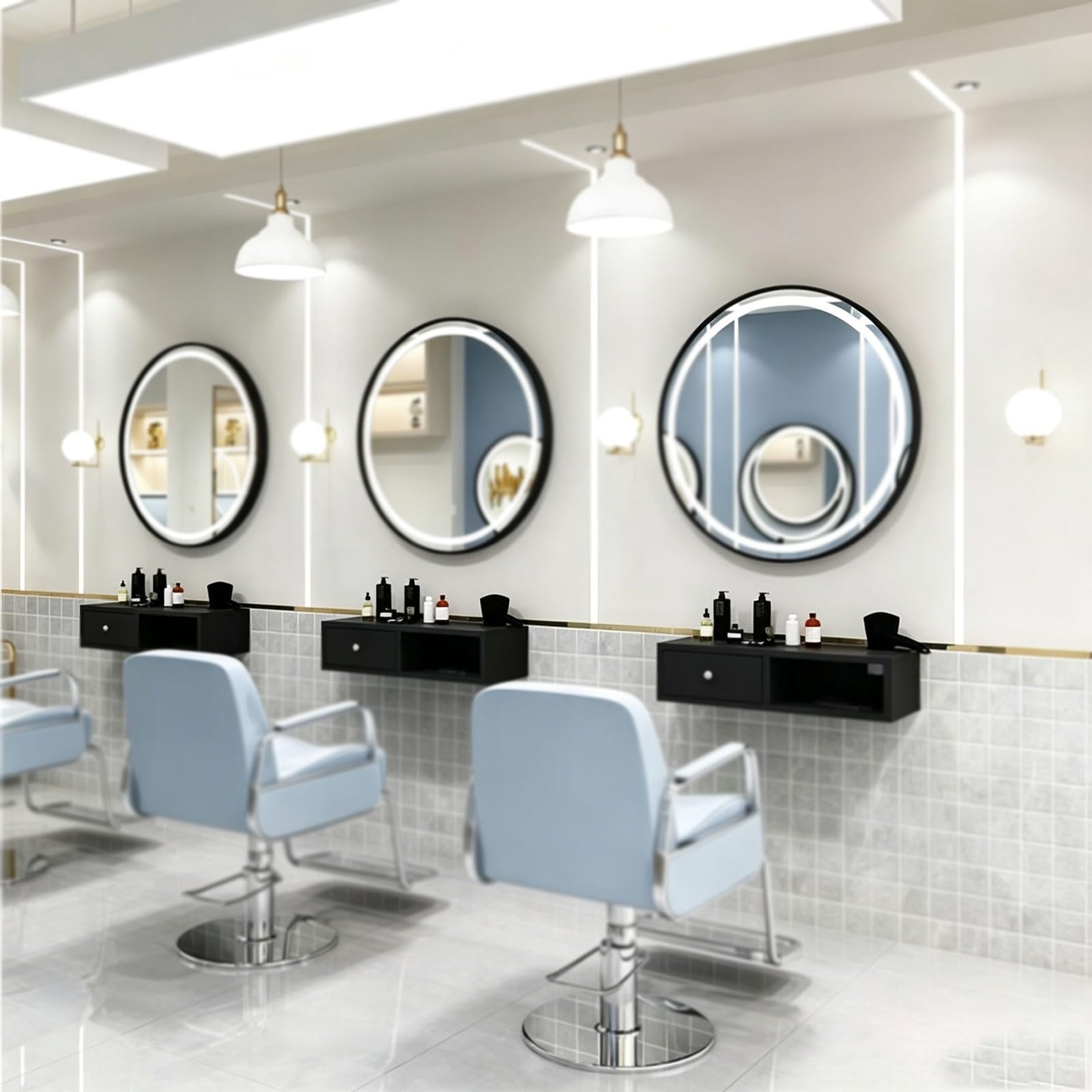 Wandregal Friseur, Friseurmöbel Wandmontage, Mit Halterung Für Haartrockner, Werkbank Mit Schublade, Für Viele Bereiche Geeignet(Schwarz,27.5x10.2x5.9in)