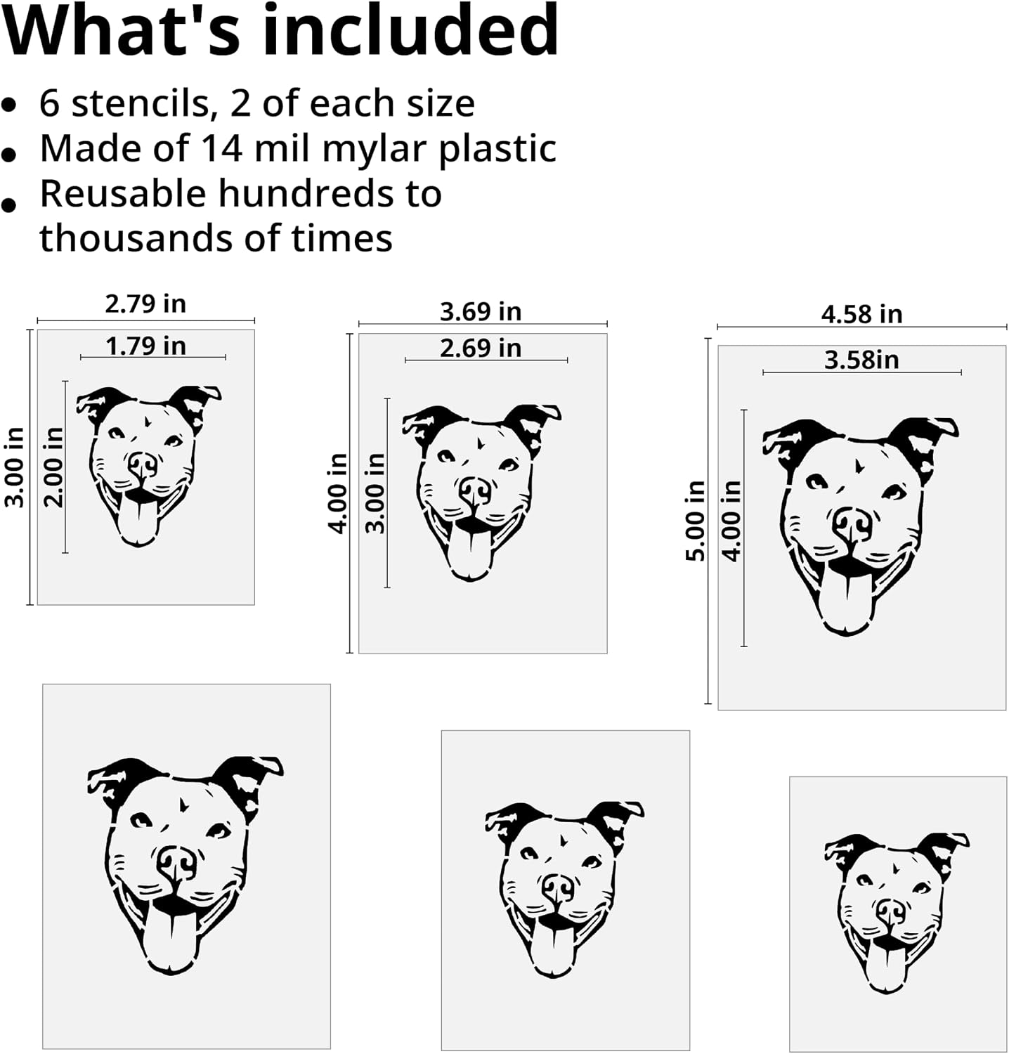 Stencil Stop Dog Face Stencil - Reusable for DIY Projects, Painting, Drawing, Crafts - 14 Mil Mylar Plastic (2", 3", and 4", 2 Each)