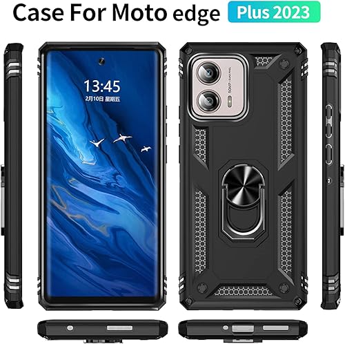 Miniatura 7 de Carcasa de grado militar para Motorola Moto Edge Plus 2023, anillo giratorio de metal 360 grados, soporte de soporte, armadura, resistente a prueba