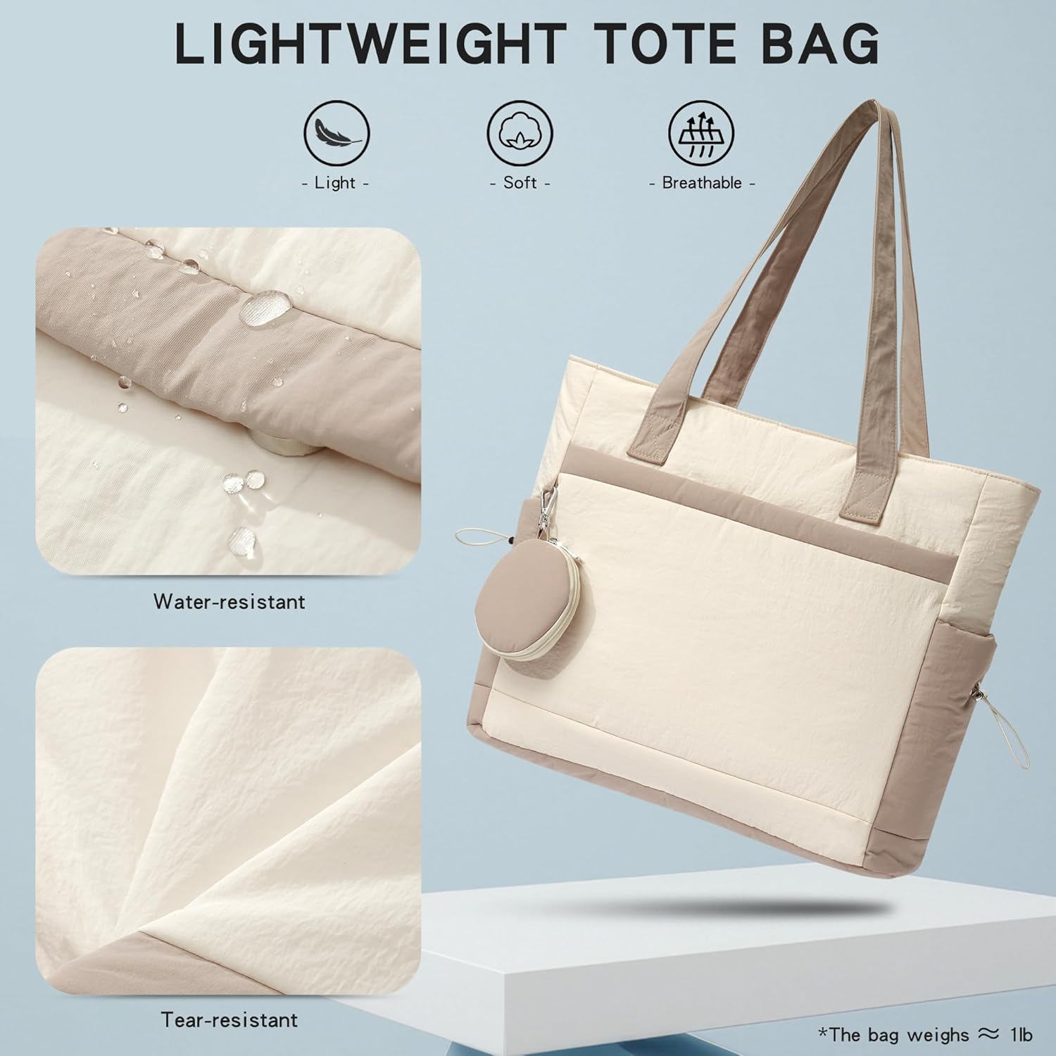 Tote Bag for Women, Puffer Color-block Work Bags with Zipper, Lightweight Shoulder Bag for Laptop Daily Travel