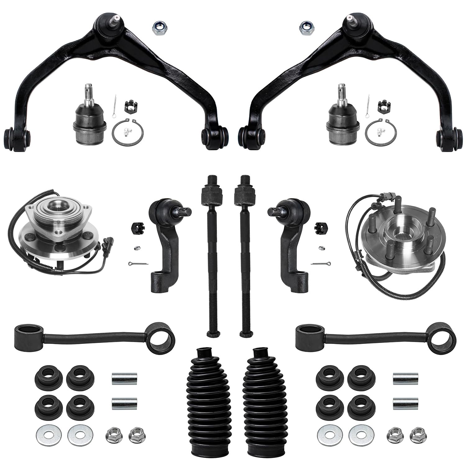 Detroit Axle - 14pc Front End Kit for 2007-2011 Dodge Nitro, 2008-2012 Jeep Liberty, Upper Control Arms & Ball Joint Tie Rods Lower Ball Joints Sway Bars Wheel Bearing Hubs Boots 2009 2010 Replacement