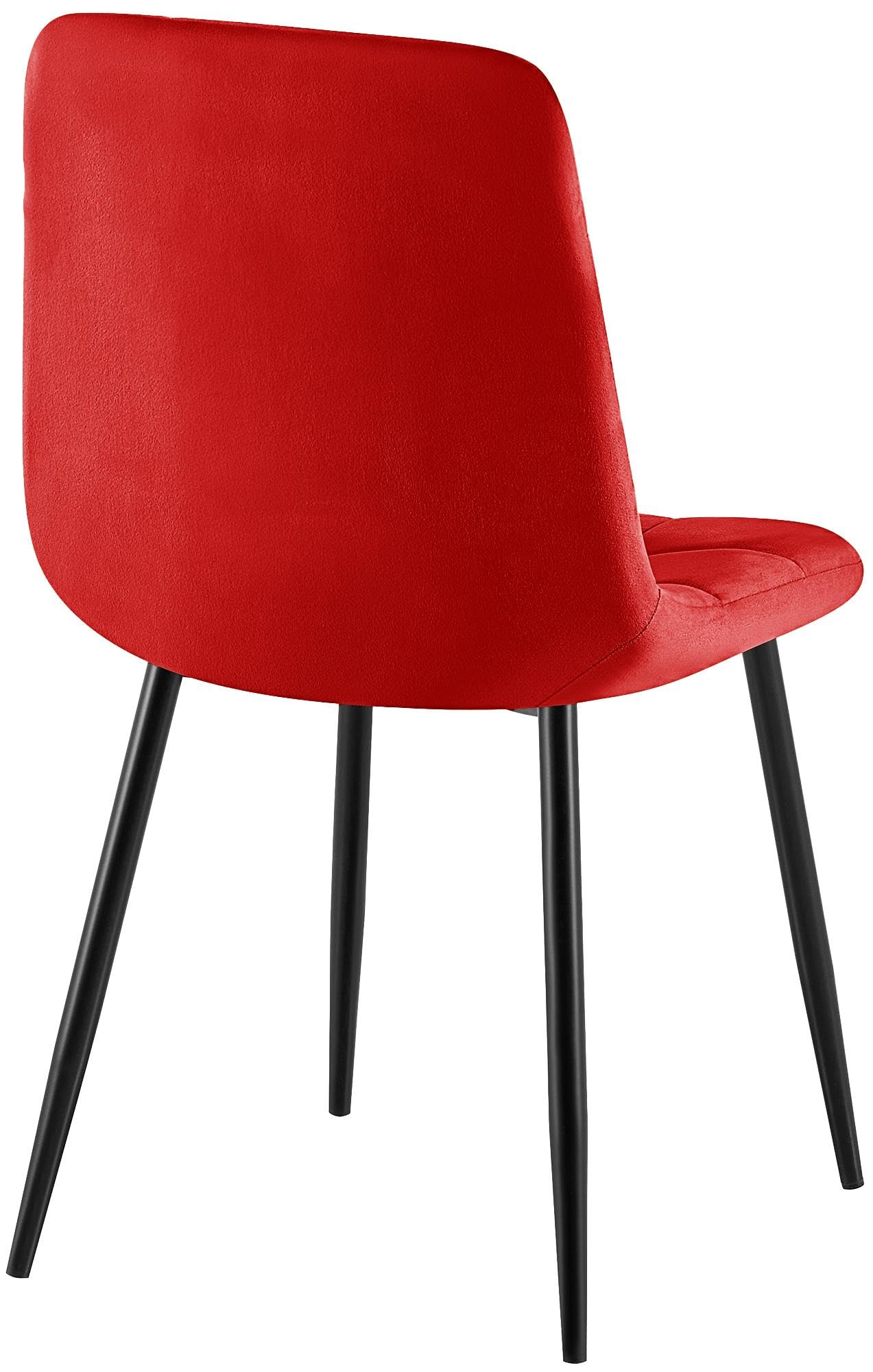 CLP Silla de Comedor tapizada Antibes, Silla de Cocina con Terciopelo, Respaldo y Estructura de Metal Negro, soporta hasta 150 kg Color:Rojo
