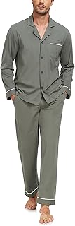 CF Mens Pajamas Set 100% Cotton Sleepwear Button Down Pj Sets Long Sleeve Lounge Set Soft Nightwear with Pockets & Front Fly