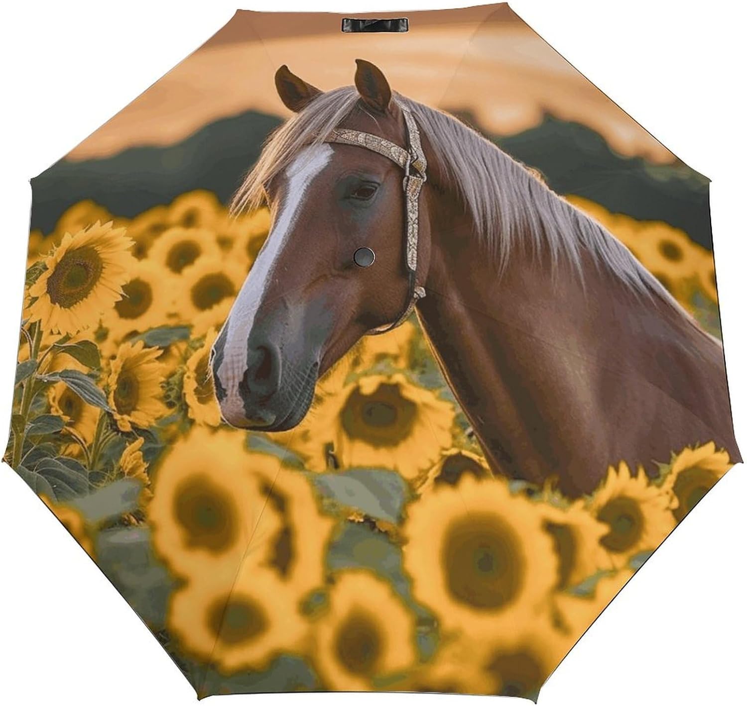 Windproof Travel Umbrella Yellow Sunflower Horse Folding Small Sun Umbrella Lightweight Small And Compact Suit for Pocket