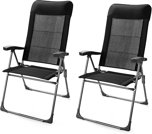 Miniatura 9 de Giantex Juego de 2 sillas de comedor para patio, sillas plegables para patio, sillas de césped al aire libre con respaldo ajustable y reposacabezas,