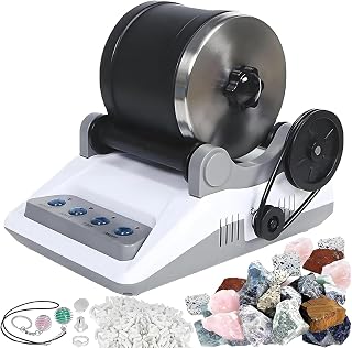 Electric Rock Tumbler Machine with Digital Timer, Quiet Gemstone Polisher Kit for Rough Stones and Crystals, Complete DIY Grinding Tools for Home Crafting and Educational Hobby Projects