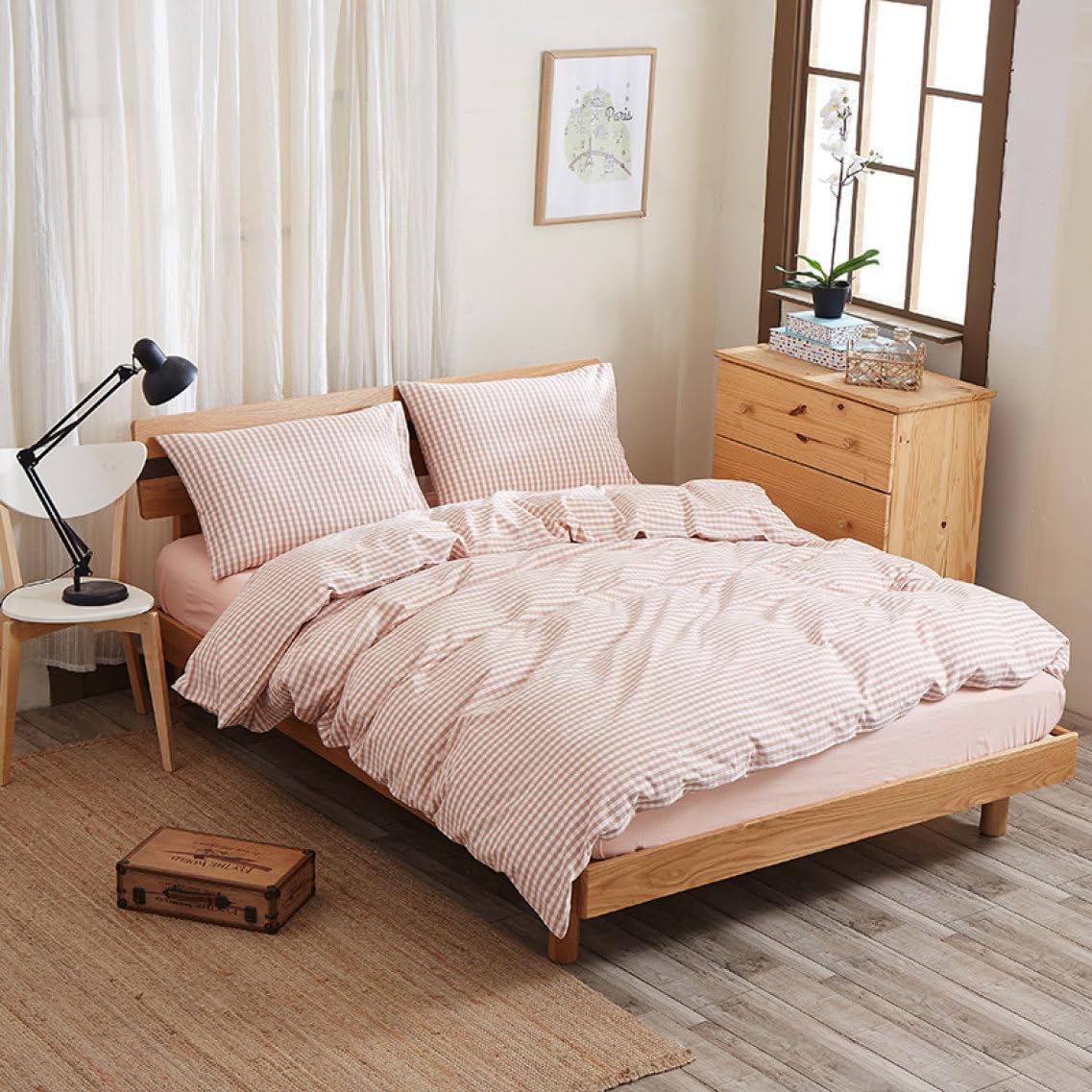 Amazon｜[ZS2L7] ベッド用 布団カバーセット チェック柄 4点セット 綿