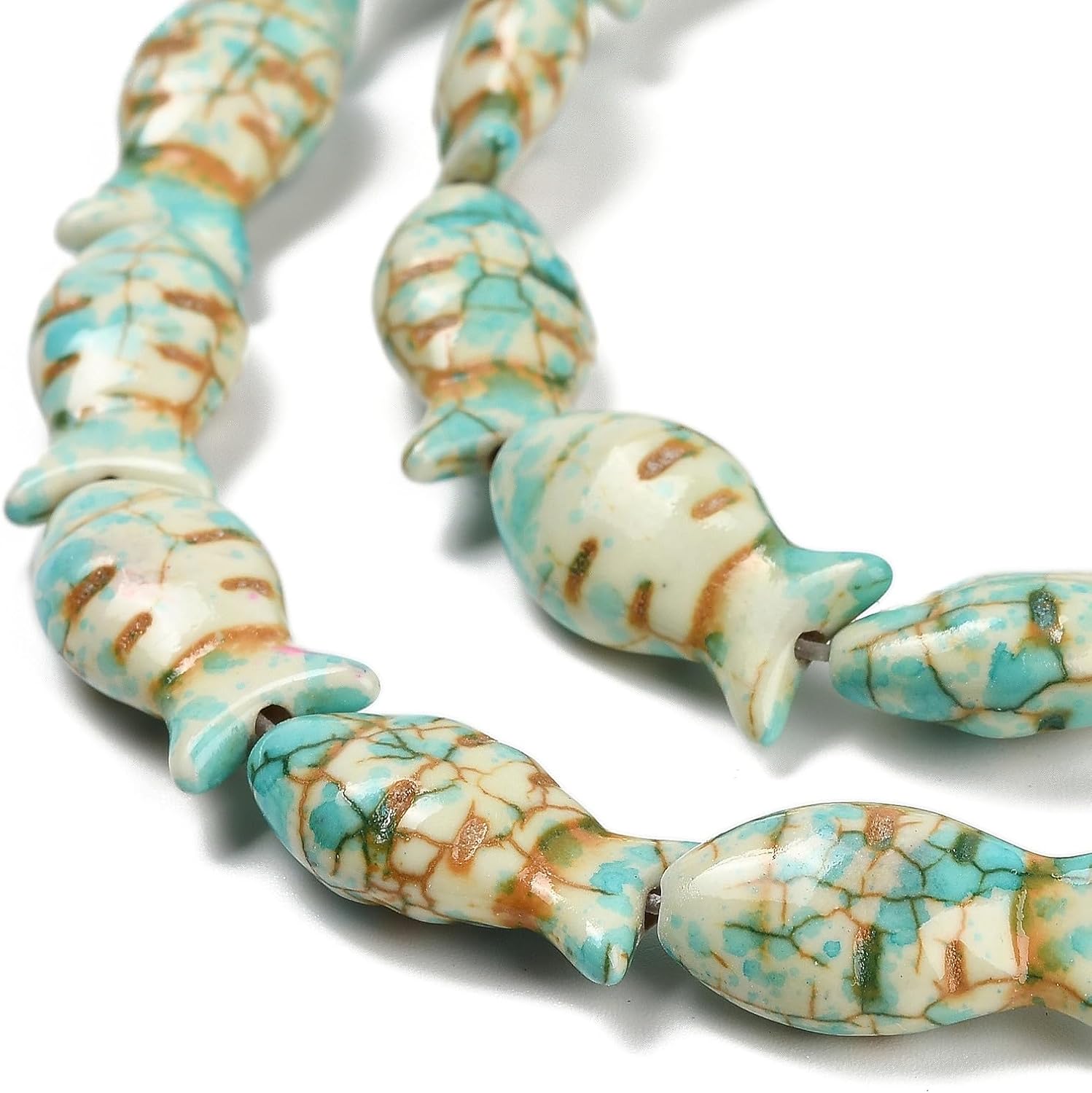 Ipotkitt 10 Strands Spray Painted Dyed Synthetic Turquoise Fish Beads Strands Sea Ocean Animal Spacer Gemstone Bead for DIY Jewelry Bracelet Necklace Earrings Keychains Crafts