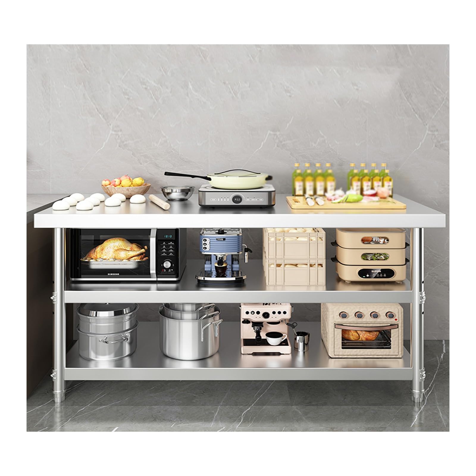 kitchen prep table, Thickened and Stable, Adjustable Table Legs, Polished Smooth(100 * 40 * 80cm/39.3 * 15.7 * 31.5in)