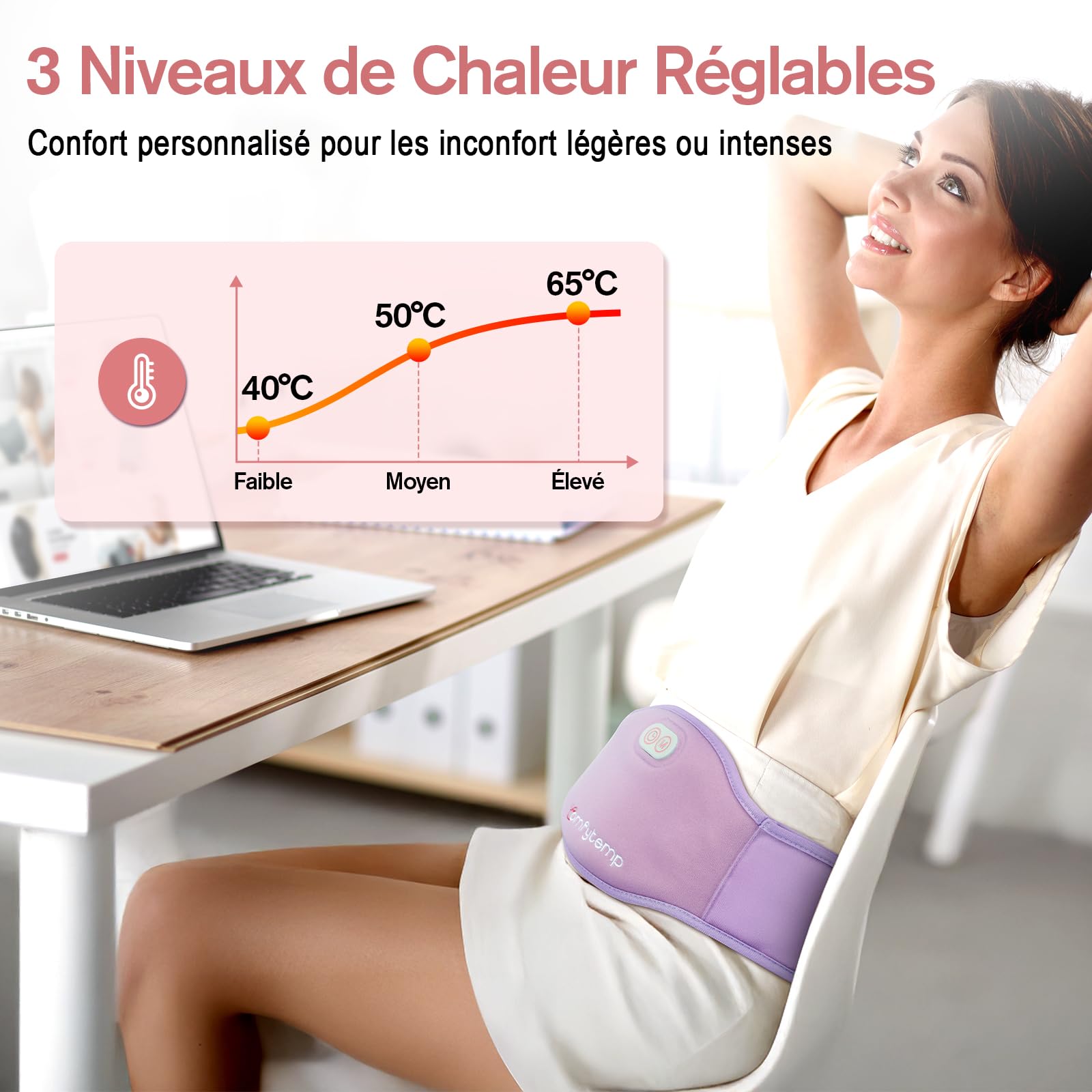 Comfytemp Ceinture Menstruelle Chauffante Grande Taille, avec 5000mAh, pour le Ventre et le Dos Pendant les Règles, 150x16cm, Ceinture Chauffage sans Fil, pour les Mères et les Femmes