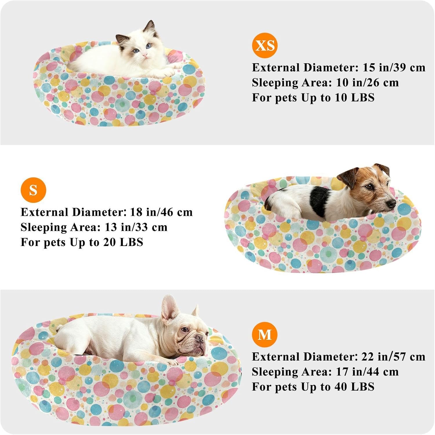 Pet Dog Beds Anti-Slip Fluffy Cat Pillow Bed for Small Size Pets Supplies M Cartoon Colorful Dots Circle