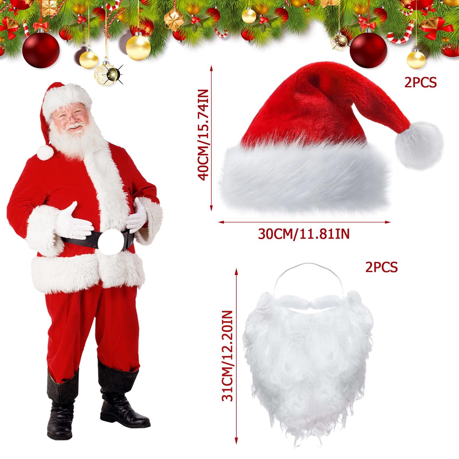 AYNKH 2 Pack Adult Santa Hat,Christmas Hats for Unisex Adults Classic Velvet Comfort Extra Xmas Holiday Hat Thicken Santa Claus Fancy Dress Accessory for Christmas New Year Party - Image 2