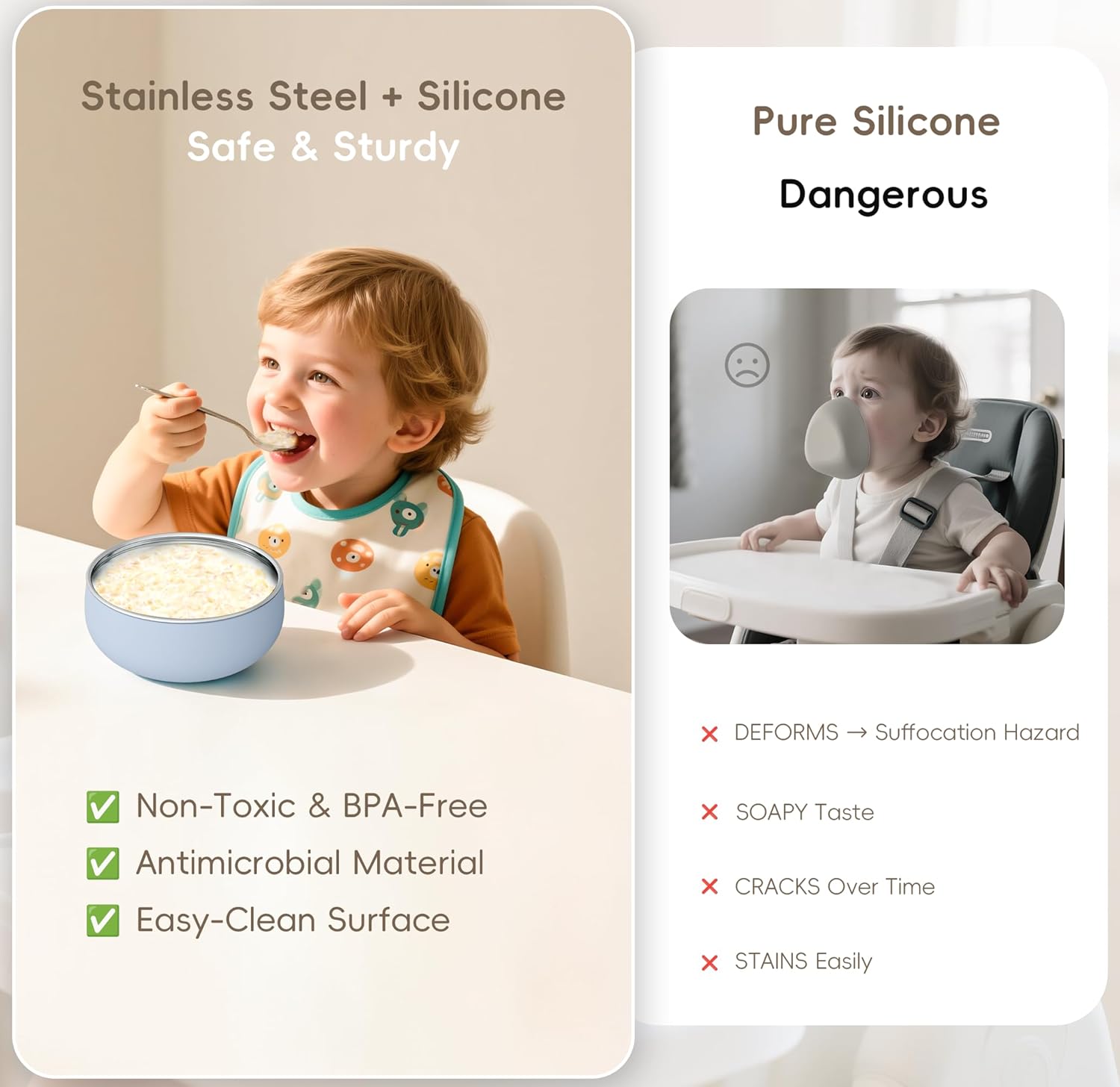 Bella's Friends Stainless Steel Baby Bowls with Silicone Sleeve 3 Pack, 5” for Toddlers Kids Feeding, Non-Slip, Non-Toxic, Mess-Free, Dishwasher Safe, Fit High Chair Size - Image 2