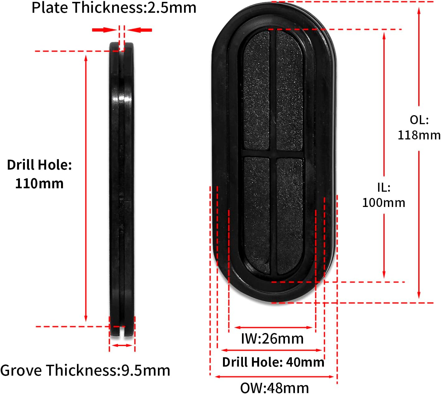 Flyshop Black 40 x 110 mm, 1-9/16" x 4-11/32" Double-Sided Synthetic Rubber Grommet Oval Firewall Hole Plug Wire Protection, 20-Pack