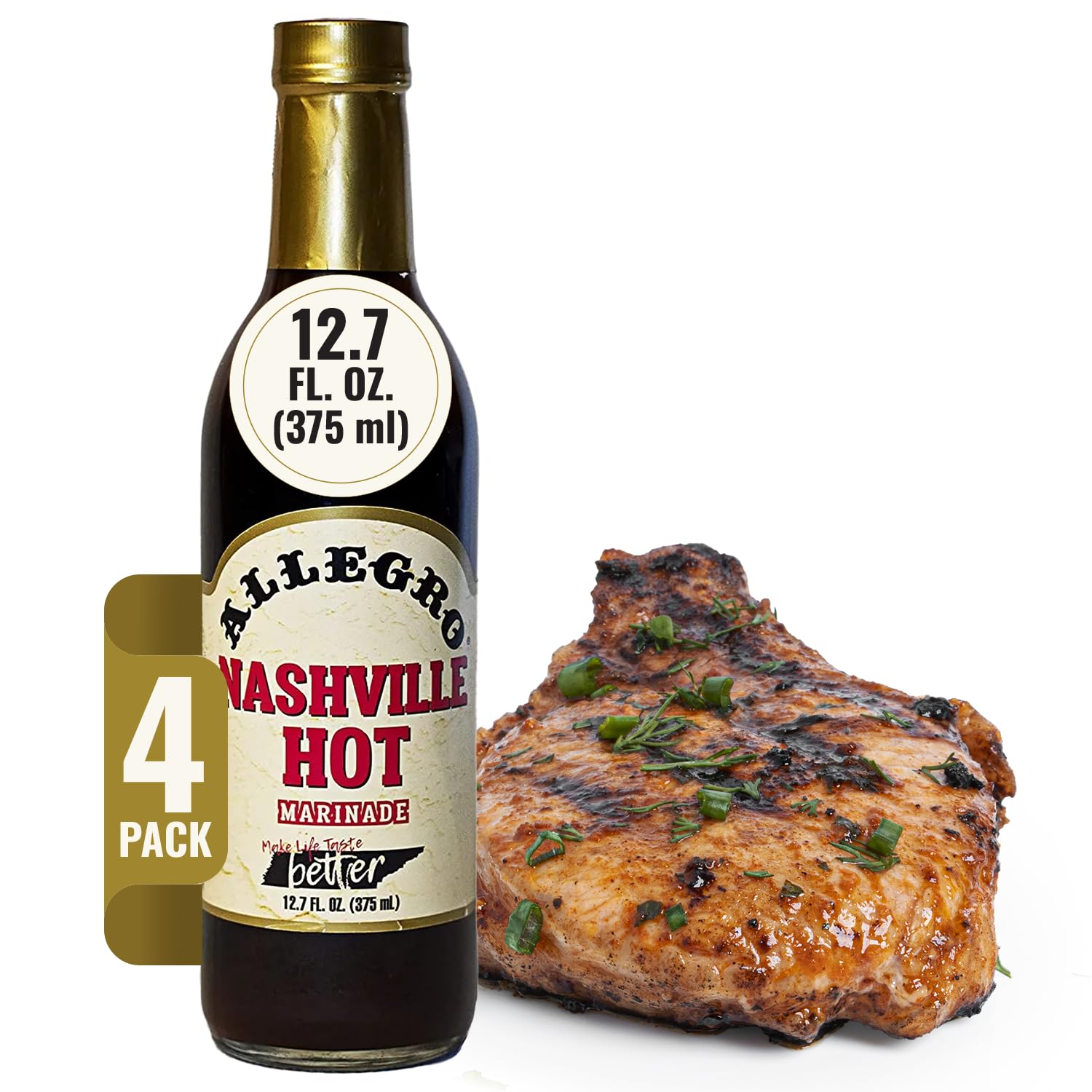 ALLEGRO - The Marinate Everything Marinades | Perfect Marinades for Meat & Veggies | Marinade for Grilling, Roasting & Cooking | Kosher & Gluten Free | 12.7 Oz (Pack of 4) - Nashville Hot