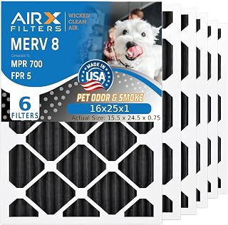 AIRX FILTERS WICKED CLEAN AIR. 16x25x1 Air Filter Odor Eliminator Carbon Filter MERV 8 AC HVAC Furnace Filters 6 Pack