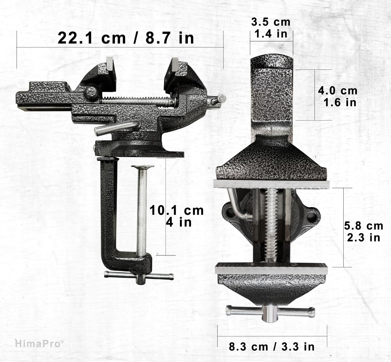 HimaPro Étau d'établi à double usage | Étau de table à pince avec réglage rapide, rotation universelle à 360° – 8,3 cm noir métallique – Étau portable pour le travail du bois, l'estampage des métaux