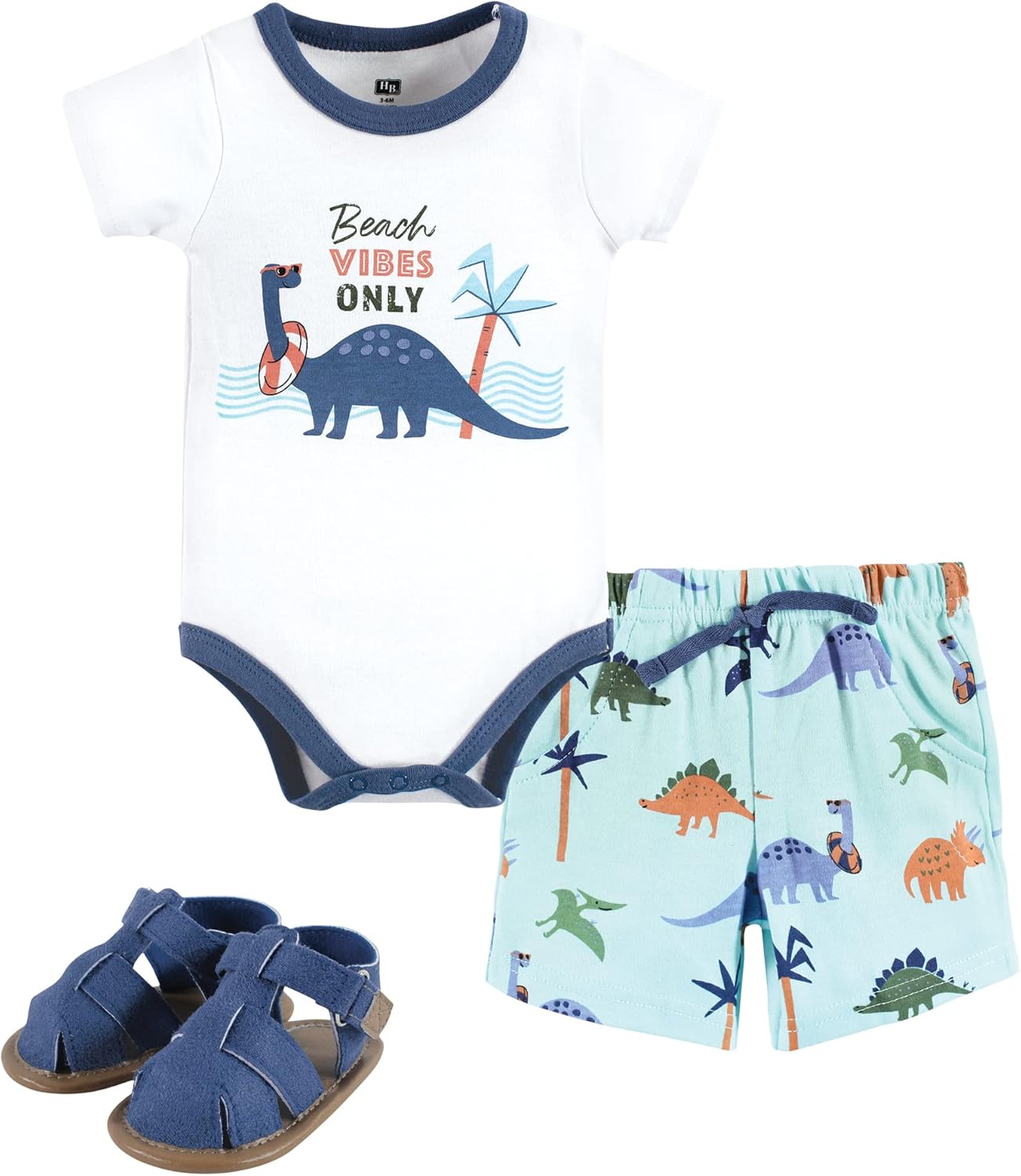 Hudson Baby Unisex Baby Cotton Bodysuit, Shorts and Shoe Set